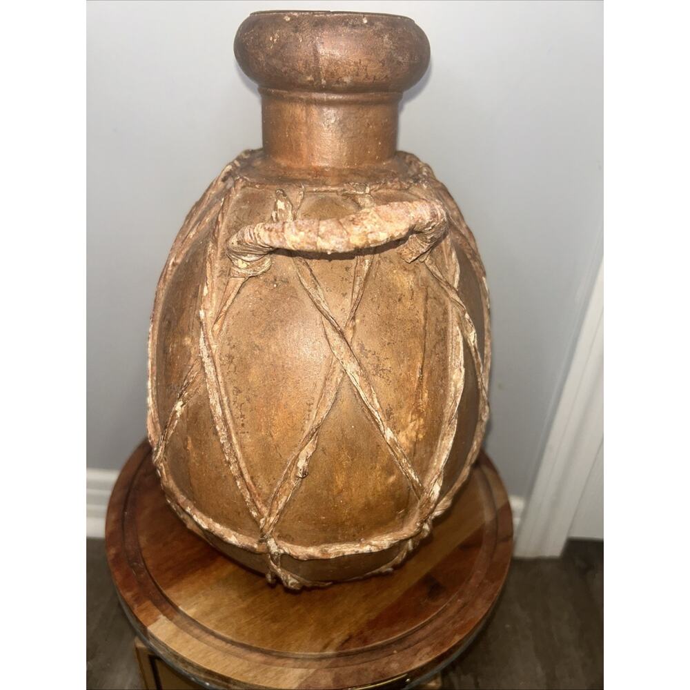 Vtg Metal & Leather Bound, Double Handled Jug, Made in India - Picture 7 of 10